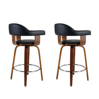 2x Bar Stools Leather Seat Wooden Legs Furniture Kings Warehouse 