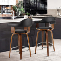 2x Bar Stools Leather Seat Wooden Legs Furniture Kings Warehouse 