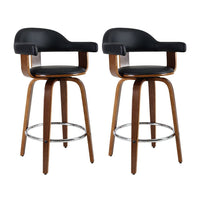 2x Bar Stools Leather Seat Wooden Legs Furniture Kings Warehouse 