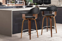 2x Bar Stools Leather Seat Wooden Legs Furniture Kings Warehouse 