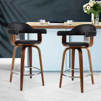 2x Bar Stools Leather Seat Wooden Legs Furniture Kings Warehouse 