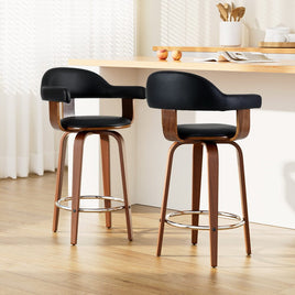 2x Bar Stools Leather Seat Wooden Legs Furniture Kings Warehouse 