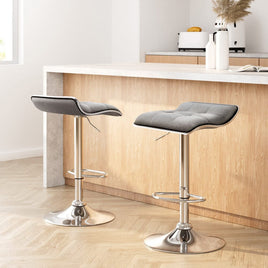 2x Bar Stools Linen Padded Gas Lift Furniture Kings Warehouse 