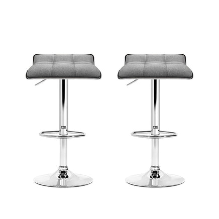 2x Bar Stools Linen Padded Gas Lift Furniture Kings Warehouse 