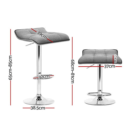 2x Bar Stools Linen Padded Gas Lift Furniture Kings Warehouse 