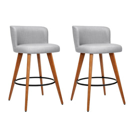 2x Bar Stools Linen Padded Wooden Grey Furniture Kings Warehouse 
