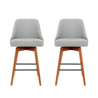 2x Bar Stools Linen Padded Wooden Grey Furniture Kings Warehouse 