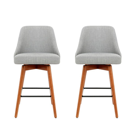 2x Bar Stools Linen Padded Wooden Grey Furniture Kings Warehouse 
