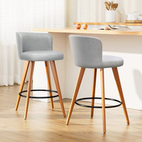2x Bar Stools Linen Padded Wooden Grey Furniture Kings Warehouse 
