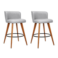 2x Bar Stools Linen Padded Wooden Grey