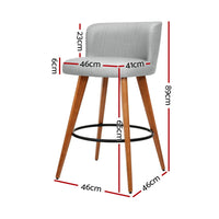 2x Bar Stools Linen Padded Wooden Grey Furniture Kings Warehouse 