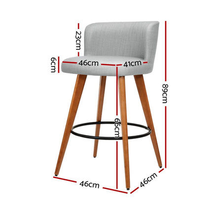 2x Bar Stools Linen Padded Wooden Grey Furniture Kings Warehouse 