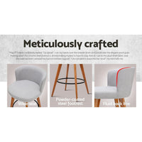 2x Bar Stools Linen Padded Wooden Grey Furniture Kings Warehouse 