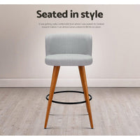2x Bar Stools Linen Padded Wooden Grey Furniture Kings Warehouse 