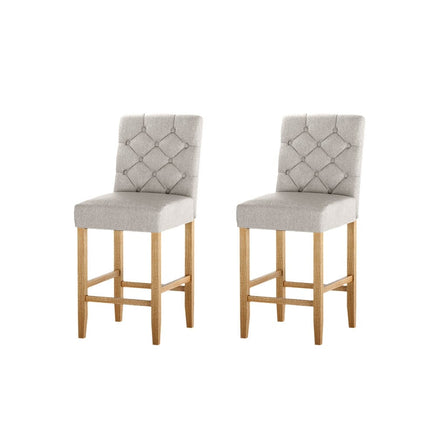 2x Bar Stools Linen Upholstered Chairs Furniture Kings Warehouse 
