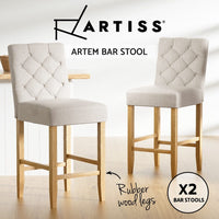 2x Bar Stools Linen Upholstered Chairs Furniture Kings Warehouse 