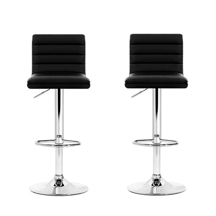 2x Bar Stools Padded Leather Gas Lift Black Furniture Kings Warehouse 