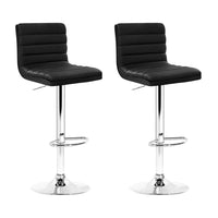 2x Bar Stools Padded Leather Gas Lift Black Furniture Kings Warehouse 