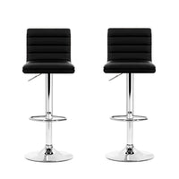 2x Bar Stools Padded Leather Gas Lift Black Furniture Kings Warehouse 