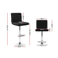 2x Bar Stools Padded Leather Gas Lift Black Furniture Kings Warehouse 