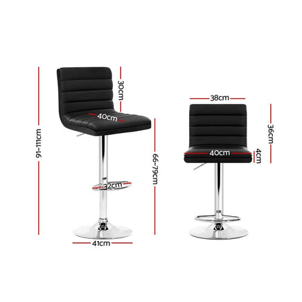 2x Bar Stools Padded Leather Gas Lift Black Furniture Kings Warehouse 