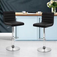 2x Bar Stools Padded Leather Gas Lift Black Furniture Kings Warehouse 