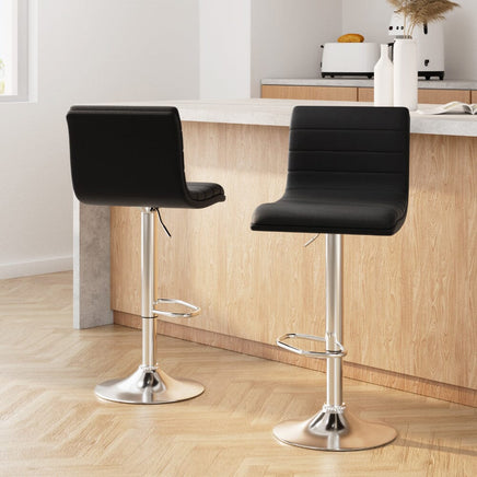 2x Bar Stools Padded Leather Gas Lift Black Furniture Kings Warehouse 