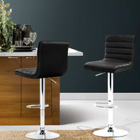 2x Bar Stools Padded Leather Gas Lift Black Furniture Kings Warehouse 