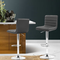 2x Bar Stools Padded Leather Gas Lift Grey Furniture Kings Warehouse 
