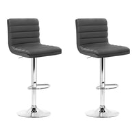 2x Bar Stools Padded Leather Gas Lift Grey