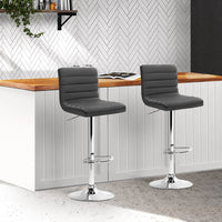 2x Bar Stools Padded Leather Gas Lift Grey Furniture Kings Warehouse 