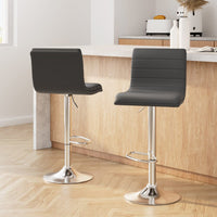 2x Bar Stools Padded Leather Gas Lift Grey Furniture Kings Warehouse 