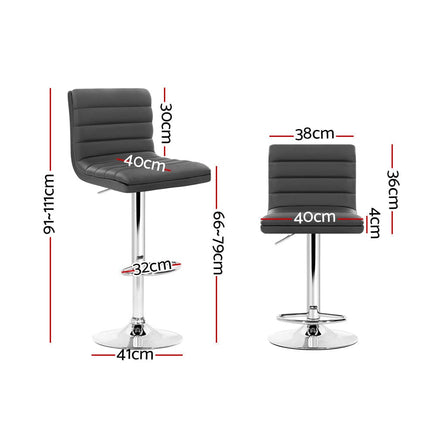 2x Bar Stools Padded Leather Gas Lift Grey Furniture Kings Warehouse 