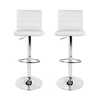 2x Bar Stools Padded Leather Gas Lift White Furniture Kings Warehouse 