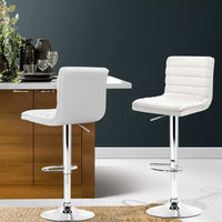 2x Bar Stools Padded Leather Gas Lift White Furniture Kings Warehouse 