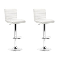 2x Bar Stools Padded Leather Gas Lift White Furniture Kings Warehouse 