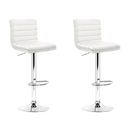 2x Bar Stools Padded Leather Gas Lift White Furniture Kings Warehouse 