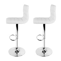 2x Bar Stools Padded Leather Gas Lift White Furniture Kings Warehouse 