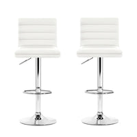 2x Bar Stools Padded Leather Gas Lift White Furniture Kings Warehouse 