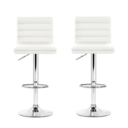 2x Bar Stools Padded Leather Gas Lift White Furniture Kings Warehouse 
