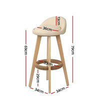 2x Bar Stools Padded Leather Wooden Beige Furniture Kings Warehouse 