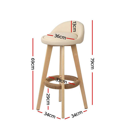 2x Bar Stools Padded Leather Wooden Beige Furniture Kings Warehouse 