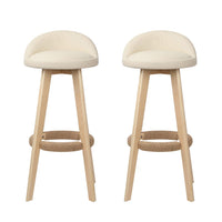 2x Bar Stools Padded Leather Wooden Beige Furniture Kings Warehouse 