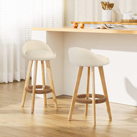 2x Bar Stools Padded Leather Wooden Beige Furniture Kings Warehouse 