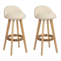 2x Bar Stools Padded Leather Wooden Beige