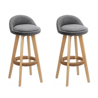 2x Bar Stools Padded Linen Wooden Grey Furniture Kings Warehouse 