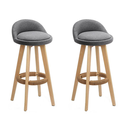 2x Bar Stools Padded Linen Wooden Grey Furniture Kings Warehouse 