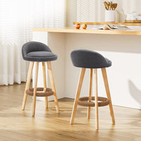2x Bar Stools Padded Linen Wooden Grey Furniture Kings Warehouse 