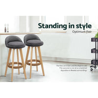 2x Bar Stools Padded Linen Wooden Grey Furniture Kings Warehouse 