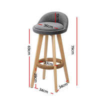 2x Bar Stools Padded Linen Wooden Grey Furniture Kings Warehouse 